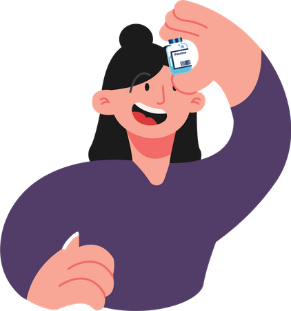 Girl holding a vaccine vial  Illustration