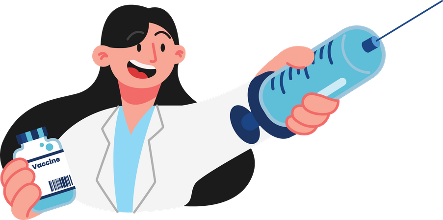 Girl holding a vaccine vial  Illustration