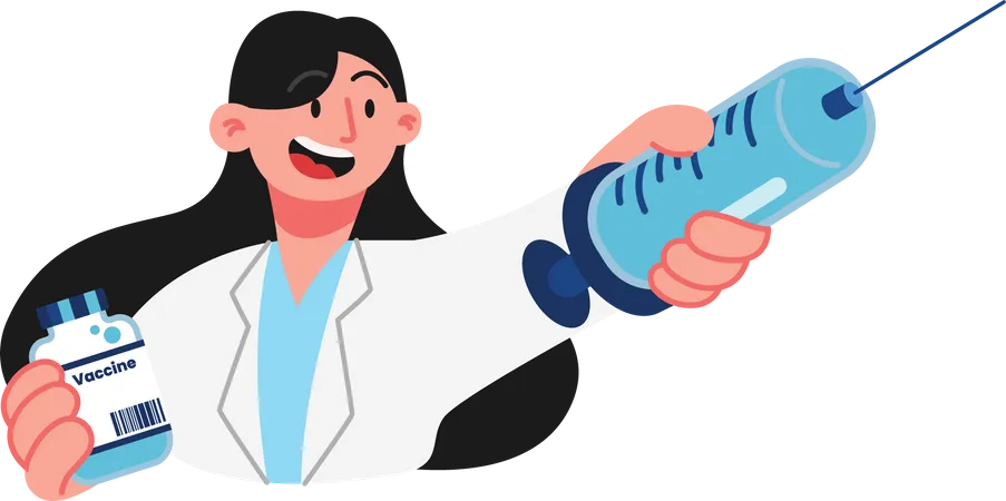 Girl holding a vaccine vial  Illustration