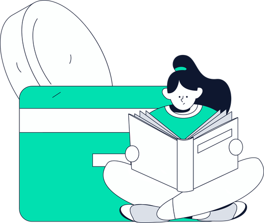 Girl holding account book while looking financial report  Illustration