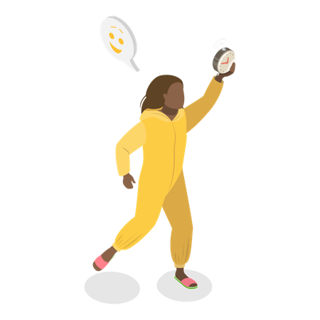 Girl holding alarm clock  Illustration