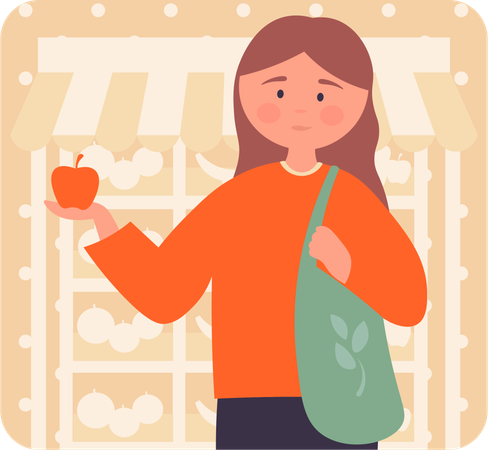 Girl holding apple  Illustration