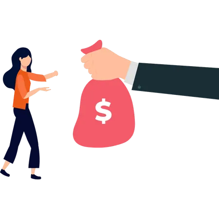 The Girl Is Holding A Bag Of Dollars Illustration