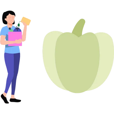 Girl holding bag of vegetables Illustration