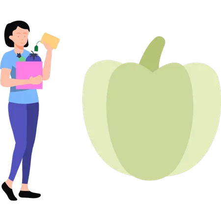 Girl holding bag of vegetables  Illustration