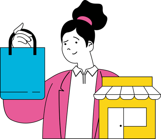 Girl holding bag while doing online shopping  Illustration