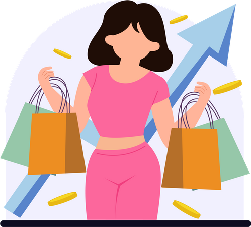 Girl Holding Bags  Illustration