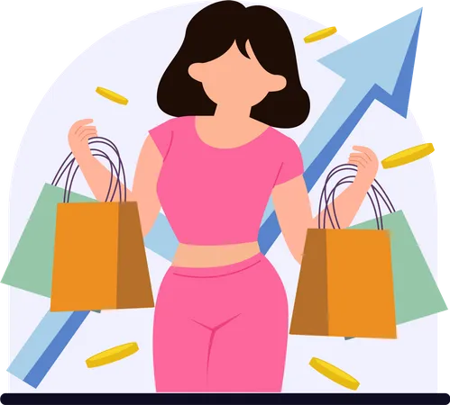 Girl Holding Bags  Illustration