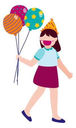 Girl holding balloon Illustration