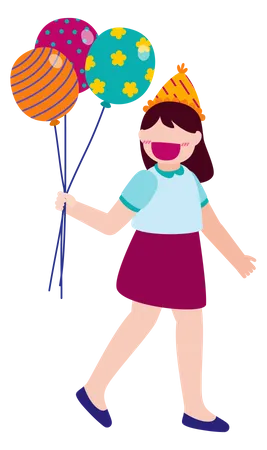 Girl holding balloon Illustration