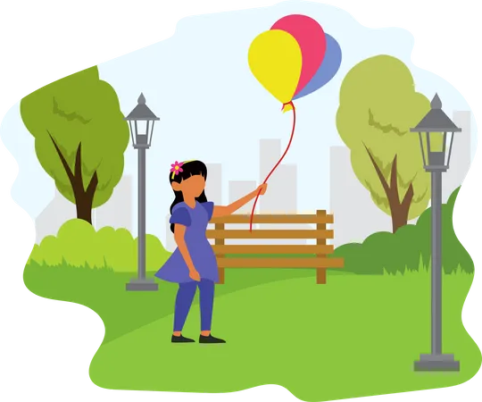 Girl holding balloons at park  Illustration