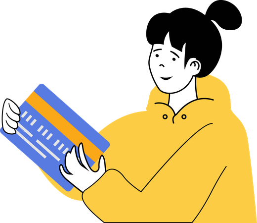 Girl holding bank card  Illustration