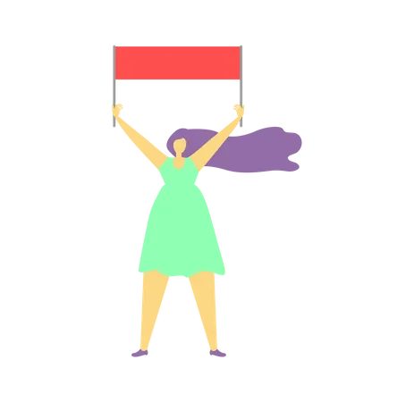 Girl holding banner in her hand  Illustration