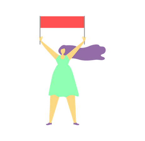 Girl holding banner in her hand  Illustration