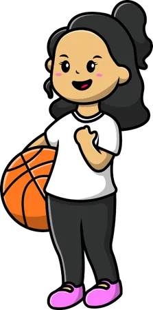 Girl Holding Basket Ball  Illustration