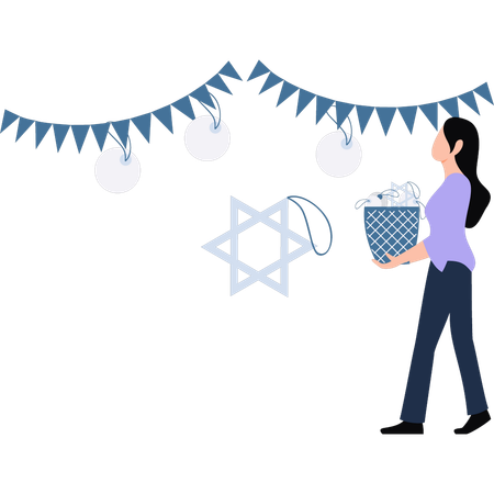 Girl holding basket of decorations for party  イラスト