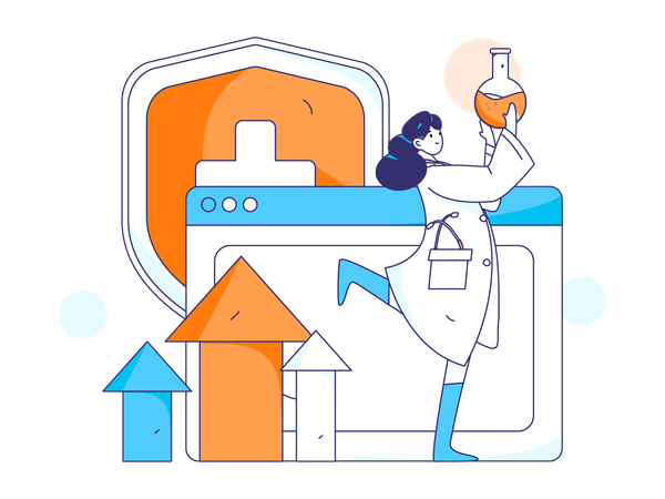Girl holding beaker and doing medical research  Illustration