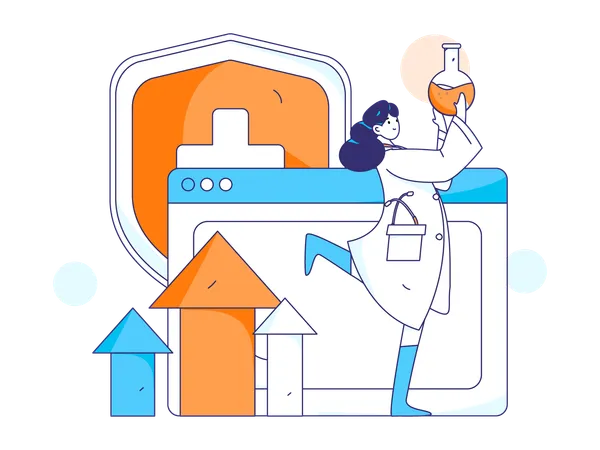 Girl holding beaker and doing medical research  Illustration