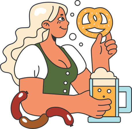 Girl holding beer glass  Illustration