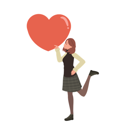 Girl holding big red heart as a symbol of self-love  Illustration