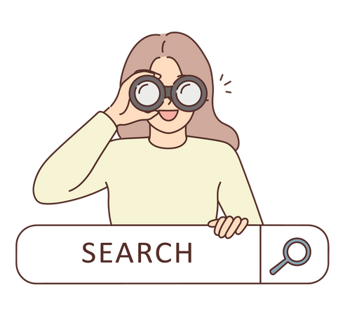 Girl holding binocular and searching  イラスト