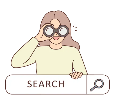 Girl holding binocular and searching  Illustration