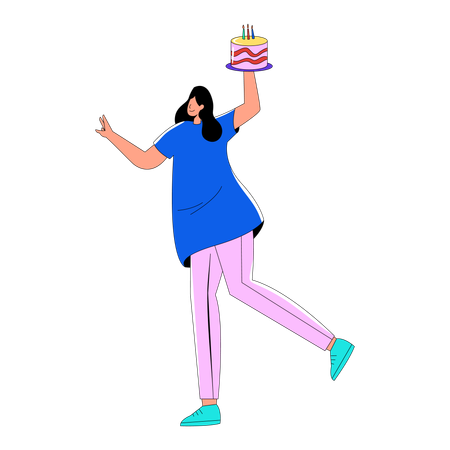 Girl holding birthday cake  Illustration