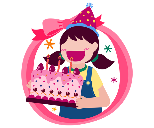 Girl holding birthday cake Illustration