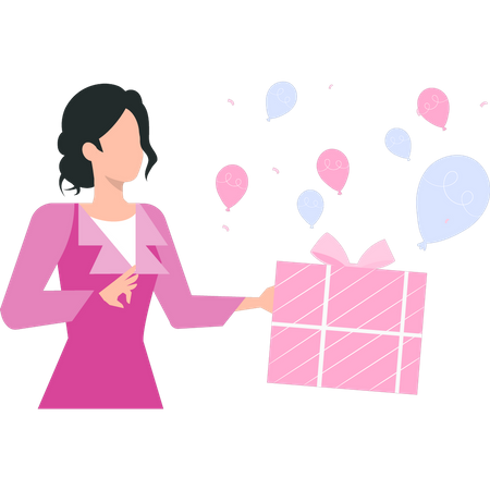 Girl holding birthday gift box  Illustration