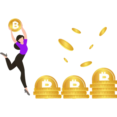 Girl holding bitcoin  Illustration