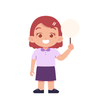 Girl Holding Blank Board In Right Hand Illustration