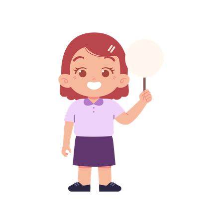 Girl Holding Blank Board In Right Hand  Illustration