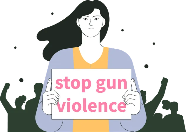 Girl holding board of stop violence  Illustration