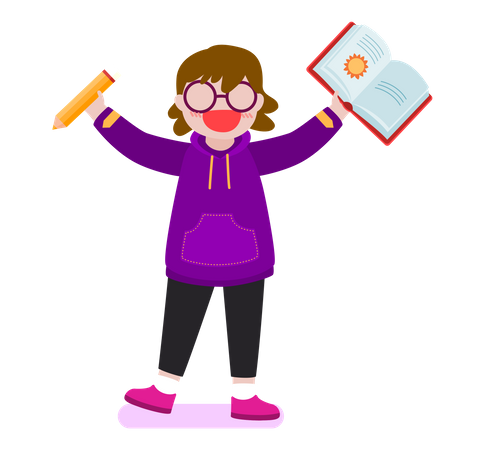 Girl holding book and pencil Illustration