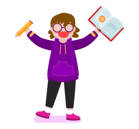 Girl holding book and pencil  Illustration