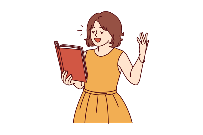 Girl holding book and speaking  イラスト