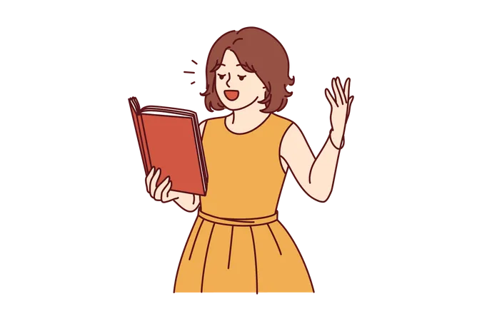 Girl holding book and speaking  イラスト