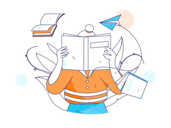 Girl holding book while doing reading  Illustration