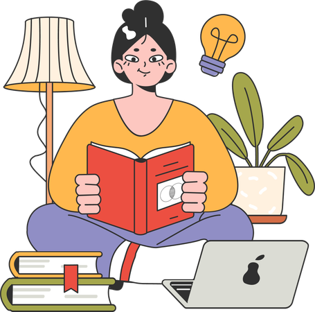 Girl holding book while getting study idea  Illustration