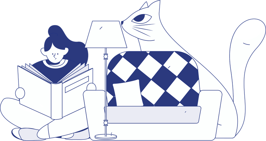 Girl holding book while reading book  Illustration