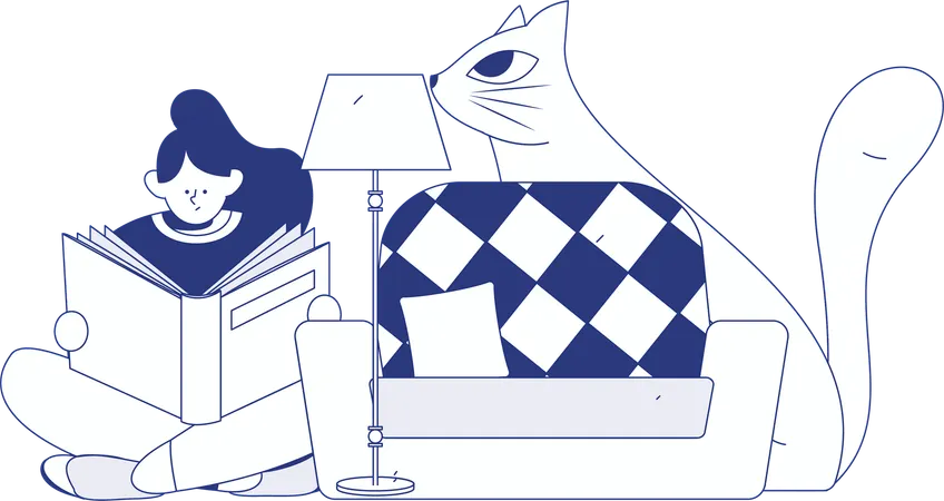 Girl holding book while reading book  Illustration