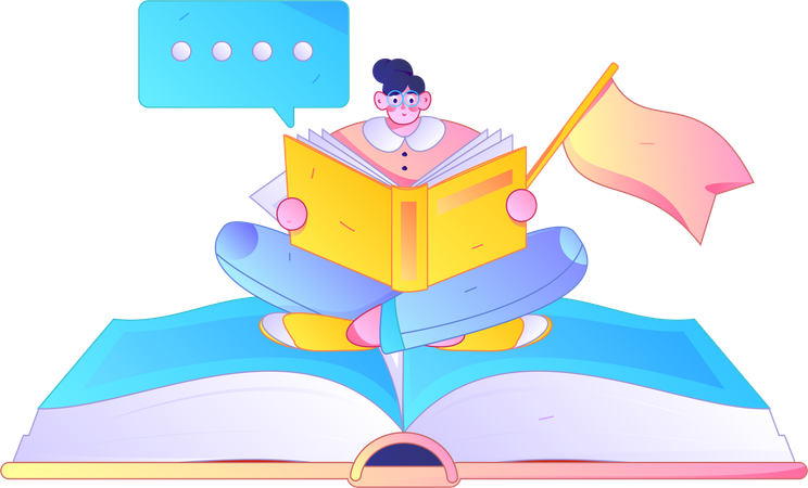 Girl holding book while studying  Illustration