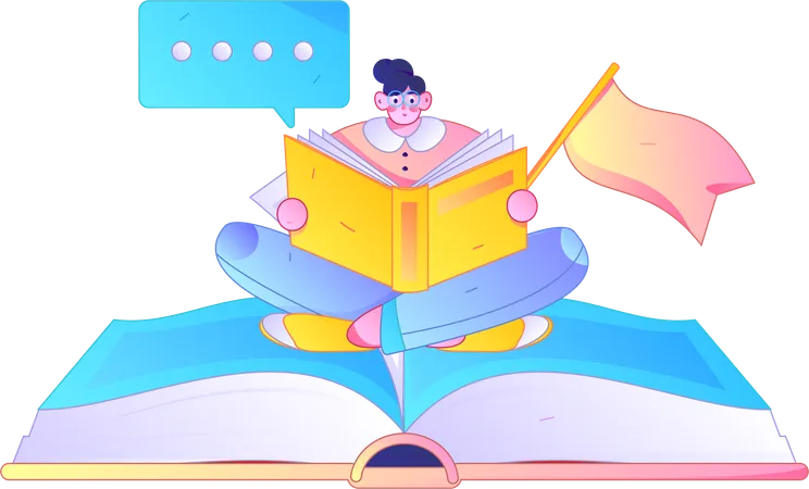 Girl holding book while studying  Illustration