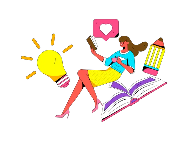 Girl holding book with creative knowledge  Illustration
