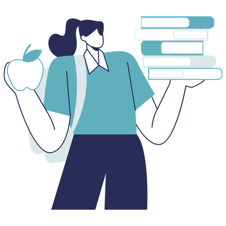 Girl holding books and apple  Illustration