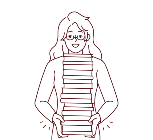 Girl holding books stack  Illustration