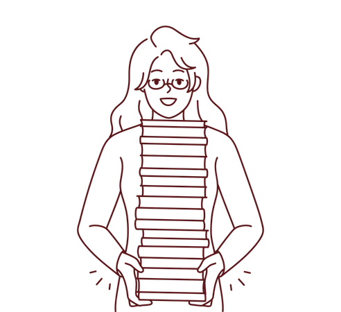 Girl holding books stack  Illustration