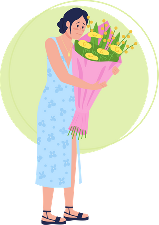 Girl holding bouquet Illustration