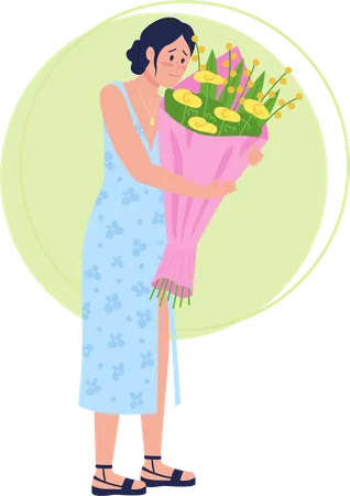 Delivering Flowers 2 D Vector Isolated Illustration Shipping Romantic Present To Home Door Courier Giving Sent Gift To Woman Flat Characters On Cartoon Background Florist Services Colourful Scene Illustration