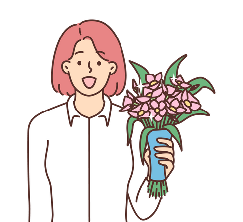 Girl holding bouquet  Illustration